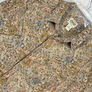 VTG Orton Brothers Camp Shirt Men Beige Floral Paisley Watercolor AOP Y2K Preppy